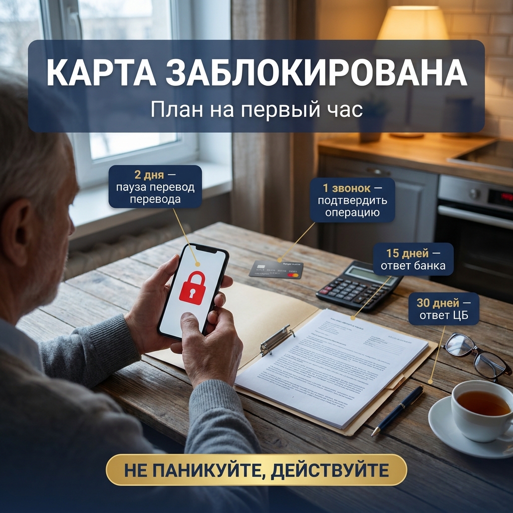Банк заблокировал карту по 161-ФЗ: план на первый час