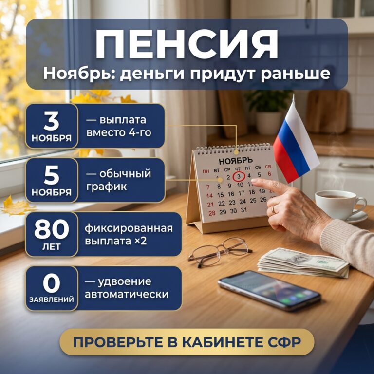 Пенсия, ноябрь 2026: выплата раньше и надбавка в 80 лет