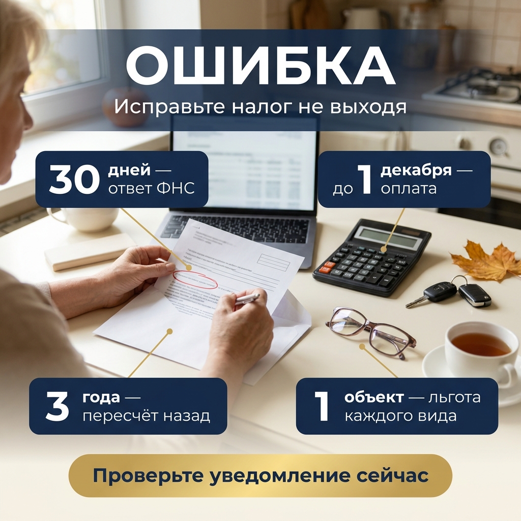 Ошибка в налоговом уведомлении: исправить без инспекции